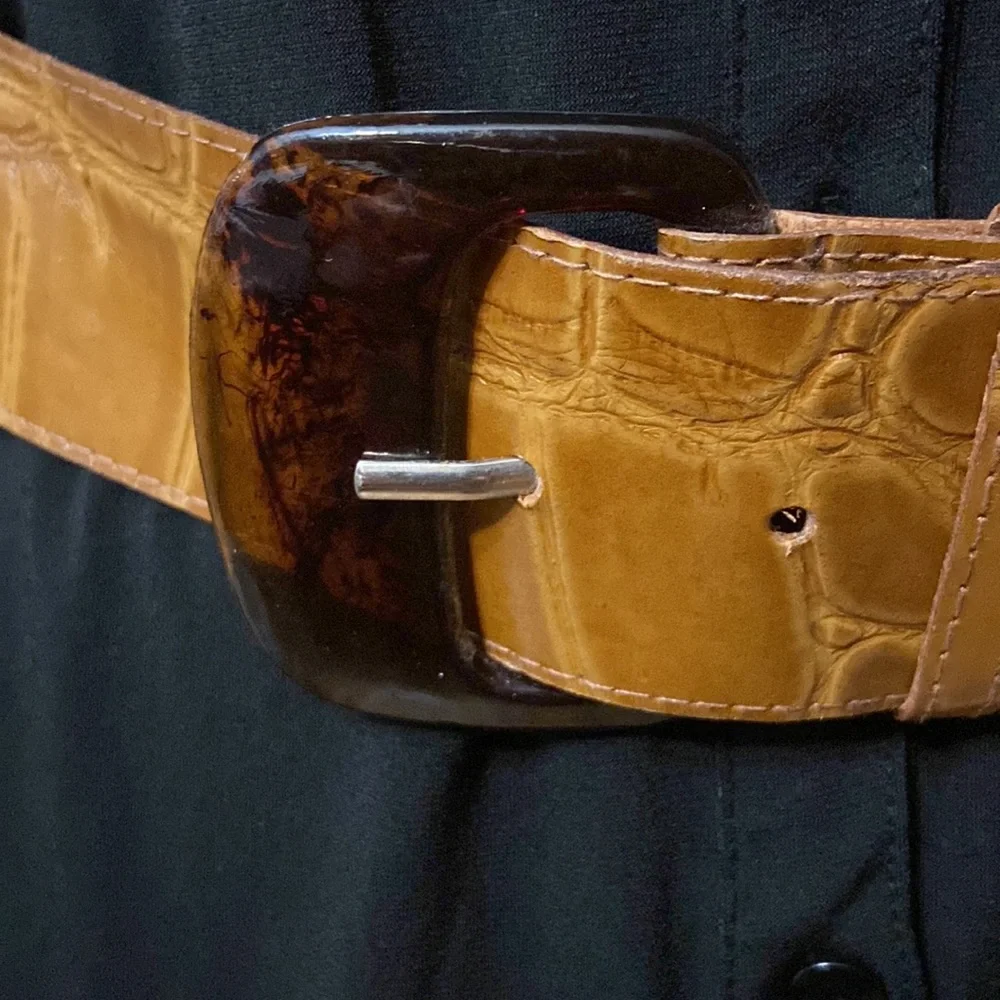 Brown Womens Croc Print Wide Belt-Size 10/12 (30-32”)